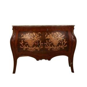 Consola Clásica de Madera con Incrustaciones, Tapa de Mármol y Motivos Florales, Elegante Consola de Almacenamiento de Lujo para Sala de Estar - Product Image 2