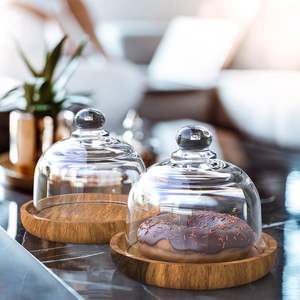New Eco-Friendly Wood and Glass <b>Dome</b> Round <b>Cake</b> <b>Stand</b> Hand Wash Only - Product Image 1