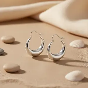 Pendientes de Aro Plateados en Forma de Media Luna para Mujer, Uso Diario, Oro de 14K, Oro de 18K, Oro Rosa, Platino, Perla, Modernos, Religiosos, Regalo Perfecto - Product Image 3