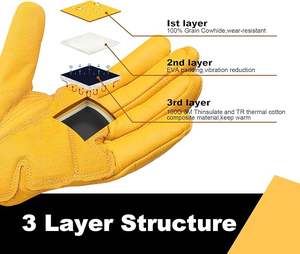 Cowhide Leather Work Gloves, Thermal Insulated Work Gloves with Reinforced Leather Palm with Adjustable Wrist - Product Image 4