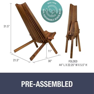 Silla plegable de madera maciza de Acacia de perfil bajo con estilo para patio al aire libre, porche, césped, jardín, muebles para el hogar, personalizable - Product Image 5