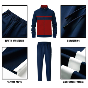 Ensemble de survêtement pour homme bleu et rouge, veste décontractée à manches longues avec fermeture éclair intégrale et pantalon de jogging, tenue de sport - Product Image 5