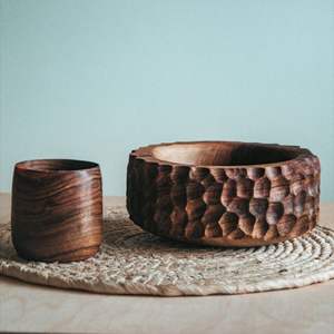 CUENCO ARTESANAL-FRUTERO TALLADO DE MADERA REAL NATURAL, cuenco de madera decorativo para mesa, oficina, decoración del hogar, utensilios de cocina - Product Image 1