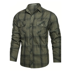 Bas de col boutonné grande taille de style décontracté pour hommes coupe confortable 100% coton imprimé personnalisé chemises en flanelle pour hommes vêtements d'extérieur - Product Image 6