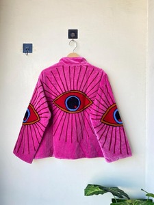 Chaqueta de invierno bohemia de ojo malvado Unisex de algodón de terciopelo rosa bordado de alta calidad prendas de vestir informales capas regalo festivo - Product Image 3