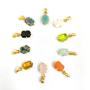 Moss Agate Birthstone Hexágono Piedra preciosa Colgante Prong Setting Semi Precious Pendant para mujeres al por mayor - Product Image 4