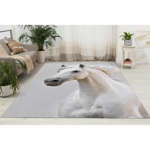 Alfombras Blancas con Estampado de Caballos, Alfombra para Interiores, Antideslizante, Fácil de Limpiar, con Pelo Suave - Product Image 4