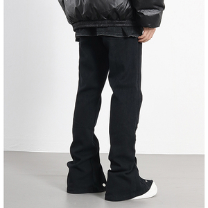 Customized Acid Wash Men's Streetwear Jogger <b>Pant</b> Distressed Cotton Sweatpants Button Side Flared Wide Leg Mid Waist Baggy Style - Product Image 5