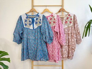 Vestido corto de algodón puro, Túnica con estampado de bloque indio, Top largo, ropa de día informal de verano, terroso, elegante, cómodo en tela de gasa - Product Image 6