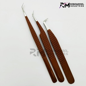 RMI, producto superior, pinzas para extensión de pestañas de acero inoxidable de la mejor calidad, recubierto de polvo, Color marrón oscuro y Punta de Espinilla plateada - Product Image 2