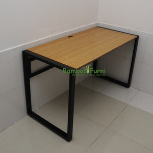 SB003a-<b>Solid</b> Oak Bamboo <b>Wood</b> <b>Desk</b> with Iron Frame Natural Color Trim Minimalist Contemporary Design for Bedroom 120x60x75 (cm) - Product Image 2