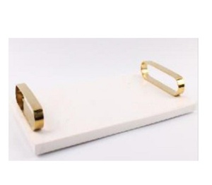 Bandeja de servicio de mármol, venta al por mayor, nuevo diseño decorativo, forma personalizada con mango de acabado dorado - Product Image 1
