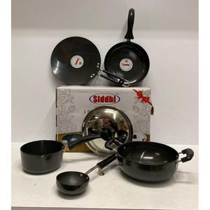 Ensemble de casseroles antiadhésives noires, forme ronde, résistant aux rayures, compatible induction, écologique, qualité supérieure par ANAX, fabriqué en Inde - Product Image 4