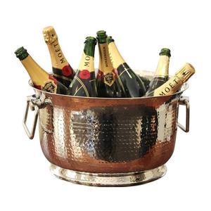 Luxury Beverage <b>Tub</b> Round Shaped <b>Metal</b> Stainless Steel Hammered Wine Cooler Beverage <b>Tub</b> With Sided Handle - Product Image 1