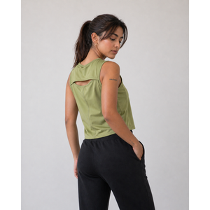 Débardeur vert olive à col rond pour femme, séchage rapide, polyester/coton, sans manches, uni, sportif, taille M FITNESS - Product Image 2