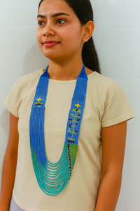 Collier en perles fait à la main avec motif floral et géométrique, brins superposés bleu-vert, bijoux ethniques tribaux pour femmes, cadeau - Product Image 2