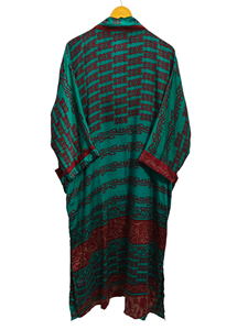 Bata de seda de verano para mujer, bata larga de noche, Kimono Sari de seda reciclado Vintage indio con estampado Floral, - Product Image 2