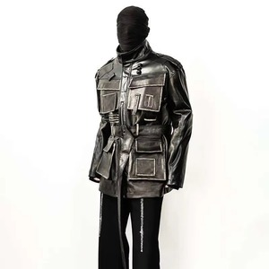 แจ็กเก็ตหนังแกะขนแกะหลากกระเป๋าคอตั้งทรงหลวมสำหรับผู้ชายออกแบบได้ตามต้องการใหม่ - Product Image 1