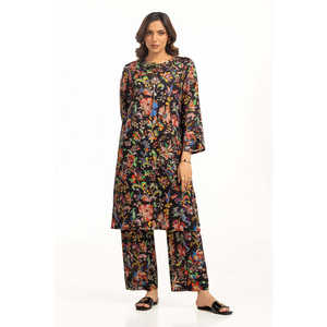 Conjunto de Dos Piezas de Chifón Negro para Mujer, Estilo Bohemio, Estampado, Sin Cuello, con Mangas Tres Cuartos, Talla XS/XS - Product Image 4