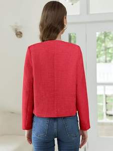 Chaqueta Blazer Corta de Tweed para Mujer, Manga Larga, con Botones, Estilo Casual de Negocios, con Bolsillos - Product Image 5