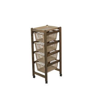 Chariot utilitaire en bois de hêtre massif de haute qualité avec plateau amovible et paniers en plastique - Pour une utilisation en cuisine ou en salle de bain - Product Image 6