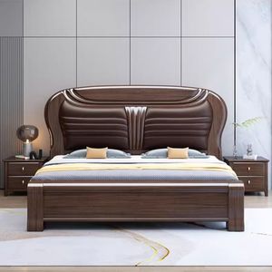 Кровать из массива дерева, Главная спальня, кровать размера «king-size», современная простая мягкая двуспальная кровать размера «queen-size», прямые продажи с завода - Product Image 1