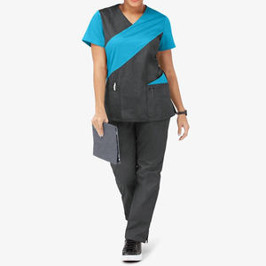 Beurre-doux STRETCH femmes 5 poches asymétrique col en V gommage haut 2 voies extensible résistant à la décoloration confort Fit - Product Image 5