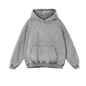 Streetwear de marque OEM, sweat à capuche surdimensionné délavé à l'acide pour hommes, pull épais en éponge française, pull à capuche en éponge grise - Product Image 3