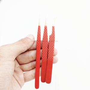 แหนบต่อขนตาทำจากสเตนเลสอุปกรณ์แต่งขนตาสีแดง - Product Image 4