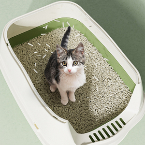 Caja de arena inteligente para gatos de gran capacidad, fácil de limpiar, con tapa abierta y lados altos, incluye pala, 20L, de PP. - Product Image 2