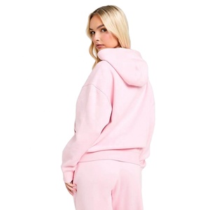 Wholesale Women Hooded Pullover Winter Light <b>Pink</b> <b>Tracksuit</b> OEM Custom Logo Full Sleeve Cotton Fleece Fitness <b>Set</b> - Product Image 4