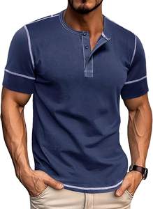 Camisetas Henley de manga corta de algodón básicas para hombre, camisetas informales ligeras de verano con botones - Product Image 2