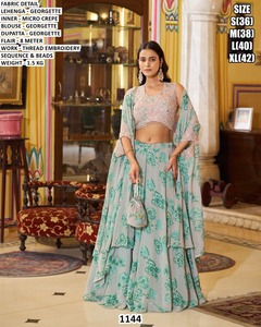 Noor-e-Zyana Natural Embroidery Georgette Floor-Length Yellow <b>Lehenga</b> Choli - Product Image 6