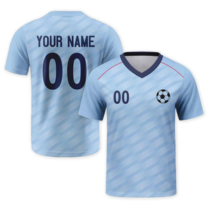Camiseta de fútbol juvenil personalizada para hombre y mujer, camiseta de fútbol personalizada con nombre y número, camiseta de fútbol de equipo azul claro para fanáticos - Product Image 1