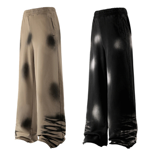 Pantalones Deportivos de Estilo Urbano con Lavado Ácido, Fabricante de Pantalones Deportivos Personalizados para Hombre, Pantalones Deportivos Holgados de Algodón con Dobladillo sin Rematar, Pierna Ancha, Lavado Ácido Desteñido al Sol - Product Image 1