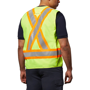 Men's Hi-Vis Safety Vest Reflective Yellow Orange Stripes Polyester Class 2 <b>Construction</b> <b>Work</b> Wear with Pockets - Product Image 2