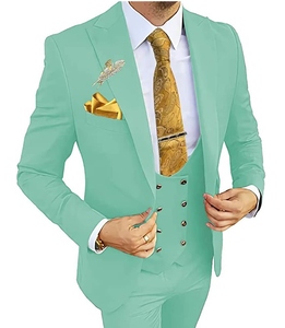 Elegante Color Sólido Doble Botonadura Hombres Trajes Blazer Pantalones Conjunto Moda 3 Piezas Transpirable Hombres Traje Pantalones de Negocios - Product Image 1