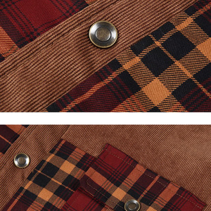 Giacca Retro da <span class=keywords><strong>Uomo</strong></span> Personalizzata con Fodera in Sherpa, Cotone Ispessito, Maniche Lunghe, <span class=keywords><strong>Collo</strong></span> Alto, Antivento, Classica Camicia a Quadri - Product Image 4