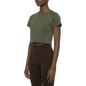 Women's Y2K Contrast <b>Stitch</b> Raglan Crop <b>T</b>-<b>Shirt</b>-Slim Fit Breathable Streetwear Top - Product Image 6