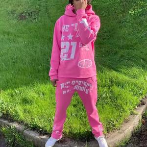 <b>100</b>% Cotton Two Piece Hoodies and Flare Sweat Pant Suit Stacked Joggers Tracksuit Sets Custom Sweatsuits Acid Wash Thick Fleece - Product Image 1