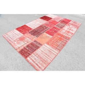 Tapis turc vintage 5,2x8 pieds, grand tapis en laine patchwork avec envers en latex, motif plantes et arbres rouge-orange, tapis écologique pour la maison - Product Image 2
