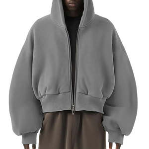 ผู้ผลิตเสื้อฮู้ดซิปคุณภาพสูงจากผ้าฝ้าย เสื้อฮู้ดทรงบ็อกซี่ผ้าเฟรนช์เทอร์รี่แบบสั่งทำ เสื้อฮู้ดซิปทรงโอเวอร์ไซส์แบบครอปเนื้อหนา - Product Image 5