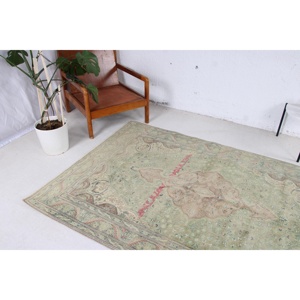 0.4x6.9 ft Turkish Rug, Vintage <b>Runner</b> Rug, <b>Green</b> Brown Floral Wool Rug - Product Image 3