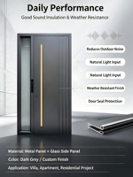Porte d'entrée double en aluminium noir mat, porte de sécurité extérieure résidentielle, conception personnalisée et commande en gros disponibles