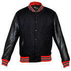 Chaqueta universitaria Letterman para hombre con bordado de chenilla ligera negra del fabricante OEM con mangas de cuero auténtico - Product Image 2