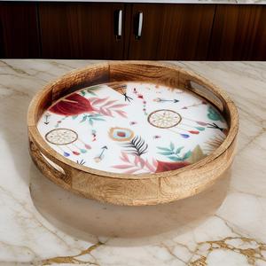 Bandejas decorativas de madera con Mango a precio de fábrica, nuevo diseño esmaltado para aperitivos, bebidas, té, postres, cenas y desayunos - Product Image 5