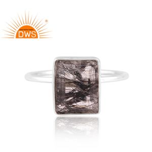 ล่าสุดได้รับความนิยมปรับเงินสเตอร์ลิงธรรมชาติสีดำ Rutile พลอยแหวนซ้อนผู้ผลิตเครื่องประดับที่กำหนดเอง - Product Image 2