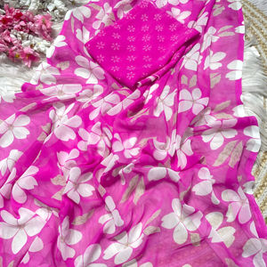 Vêtement quotidien décontracté doux Georgette fantaisie fleur imprimé Sari dernière conception Blouse pour la fête classique les plus vendues femmes fille Sari - Product Image 1