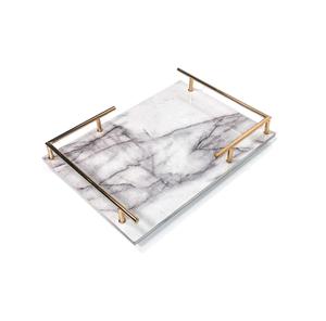 Plateau de service en marbre 100% fait à la main avec poignée en métal meilleur fabricant pour le stockage des aliments de l'hôtel servant le fournisseur en gros - Product Image 1