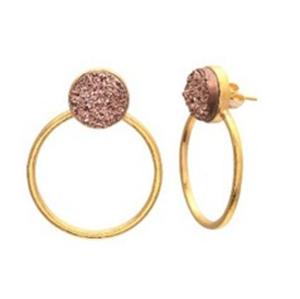 Boucles d'oreilles rondes en argent Sterling 925 avec pierres précieuses dorées Druzy, nouvel arrivage - Product Image 1